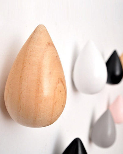 Artistic Wooden Water Droplet Coat Hook for Chic Bedroom Organization