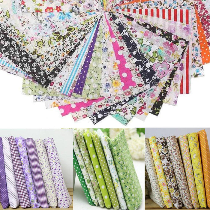 7-Piece DIY Cotton Fabric Patchwork Quilt Bundle with Floral and Polka Dot Prints