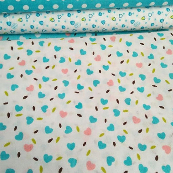 Floral and Polka Dot Cotton Fabric Set - 7 Pieces for DIY Sewing Projects
