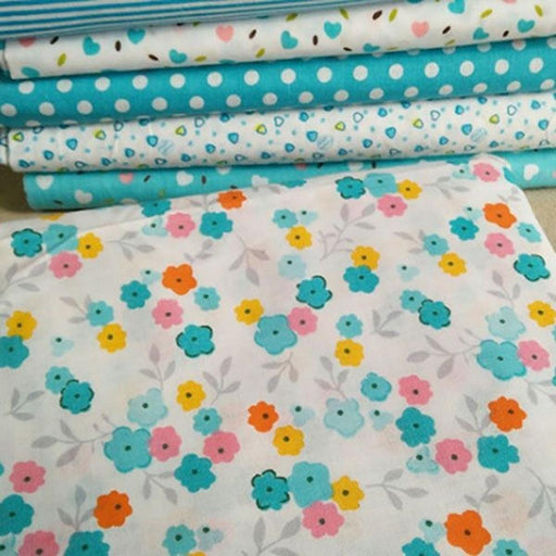 7-Piece 50x50cm Floral and Polka Dot Cotton Fabric Set for DIY Sewing