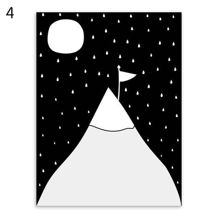 Charming Monochrome Cartoon Animal Canvas Art - Playful Home Accent