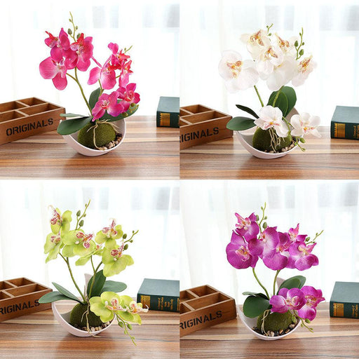 Artificial Butterfly Orchid Bonsai Fake Flower with Tray Home Table Decoration