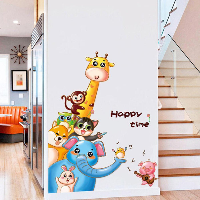 Safari Animals Kids Room PVC Wall Decal with Cartoon Design