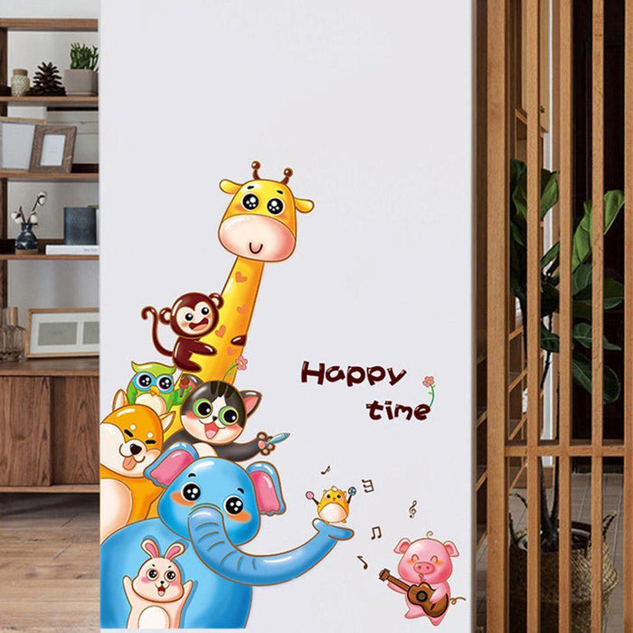 Cartoon Cat Giraffe Elephant Rabbit Pig Wall Sticker Kids Room Decal Mural Decor