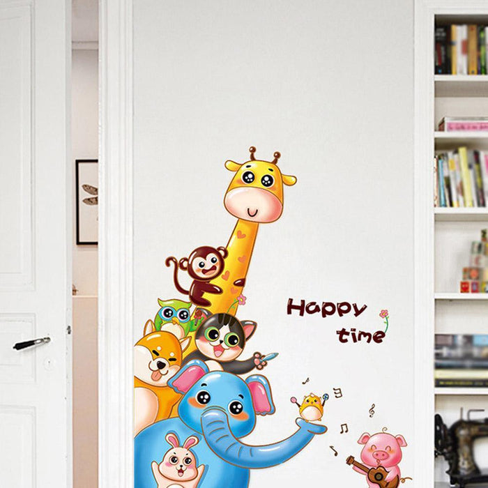 Cartoon Cat Giraffe Elephant Rabbit Pig Wall Sticker Kids Room Decal Mural Decor
