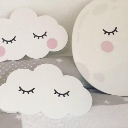 Whimsical Wooden Cloud and Moon Nursery Wall Art Decor