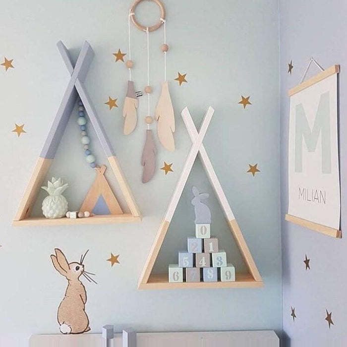 Living Room Wooden Triangle Storage Holder Rack Decor Wall Mounted Shelf for kids