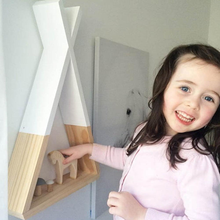 Wooden Triangle Wall Shelf Storage Organizer for Kids Room and More