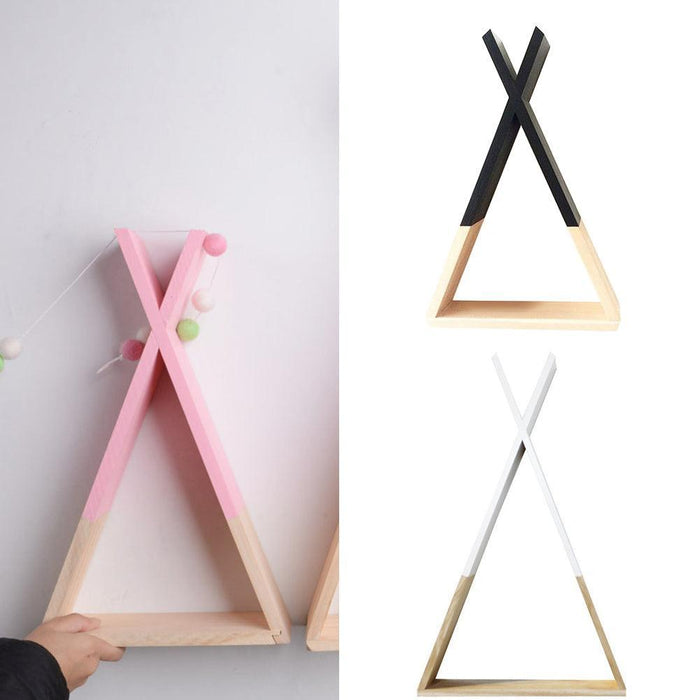 Wooden Triangle Wall Shelf Storage Organizer for Kids Room and More