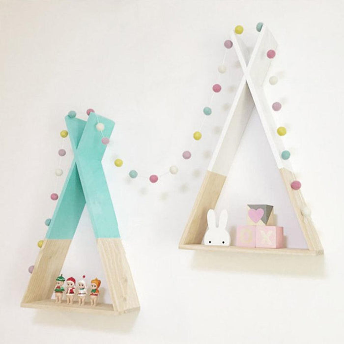 Living Room Wooden Triangle Storage Holder Rack Decor Wall Mounted Shelf for kids