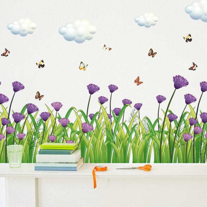 Cornflower Butterfly Grass Baseboard PVC Wall Decal - Home Decor Accent