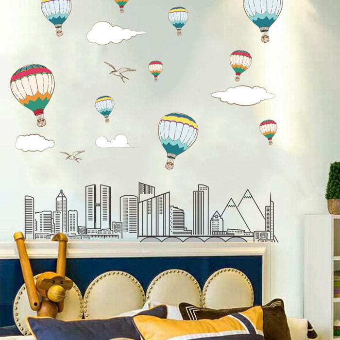 Hot Air Balloon Cityscape Wall Decal for Home Living Room Holiday Decoration