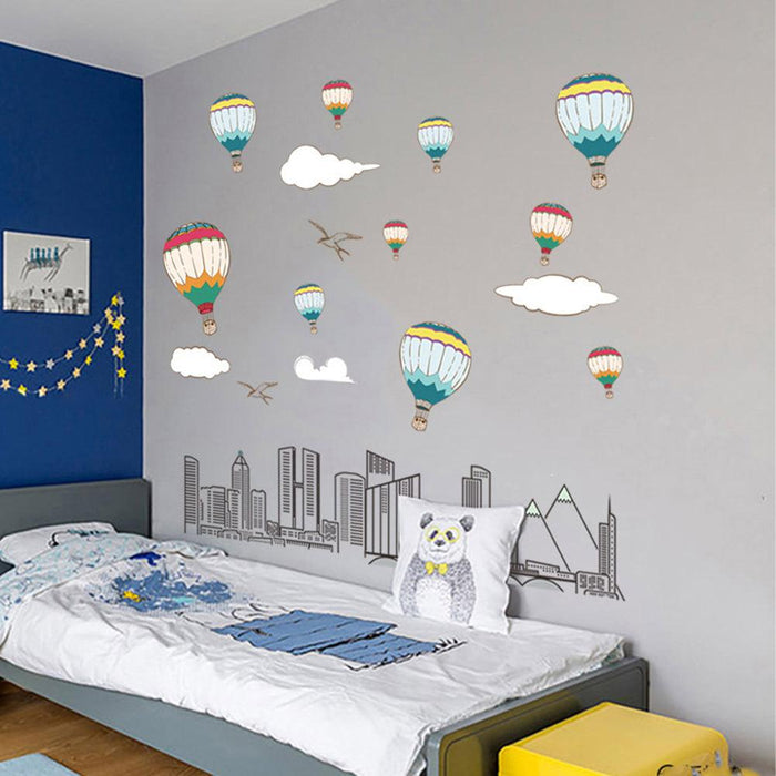 Hot Air Balloon Cityscape Wall Decal for Home Living Room Holiday Decoration