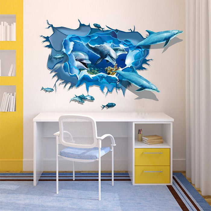 3D Dolphin Effect PVC Wall Decal for Home Decor - Easy to Apply