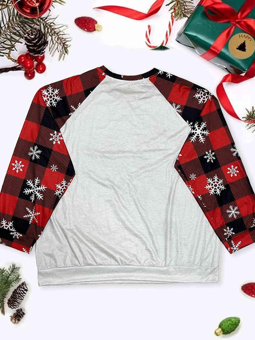 Cozy Winter Reindeer Design Plus Size Long Sleeve Top