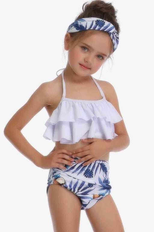 Beach Babe Printed Ruffle Halter Neck Swimsuit Set