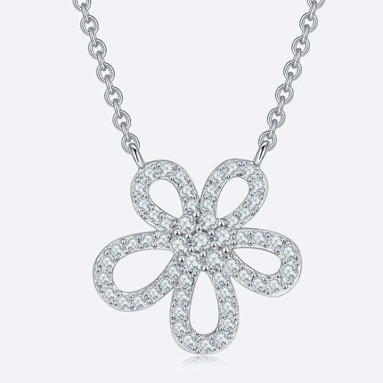 Moissanite Floral Charm Necklace in Sterling Silver