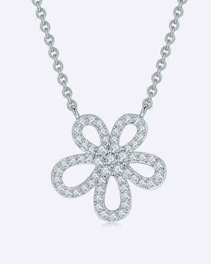 Moissanite Floral Charm Necklace in Sterling Silver