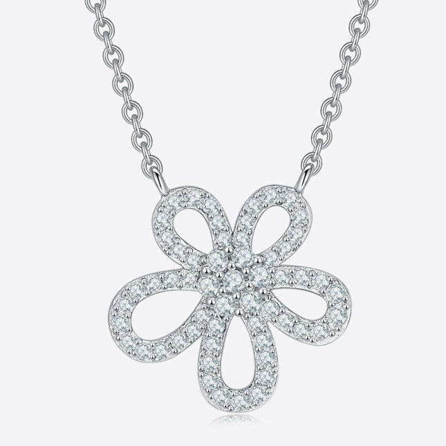 Moissanite Floral Charm Necklace in Sterling Silver