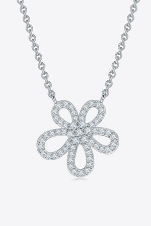 Moissanite Flower Pendant 925 Sterling Silver Necklace-Trendsi-Silver-One Size-Très Elite