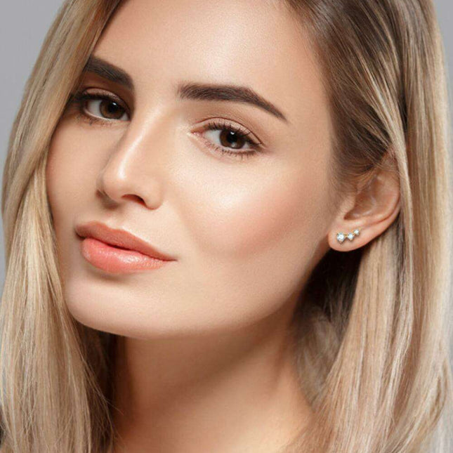 Sophisticated 18K Gold-Plated Moissanite Stud Earrings with Sterling Silver Details