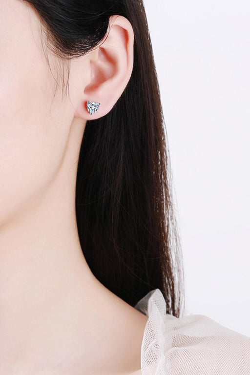 Heart-Shaped Moissanite Earrings: Sterling Silver Studs