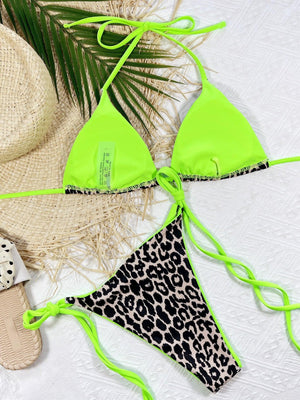 Leopard Print Halter Neck Tie Side Bikini Set-Trendsi-Green Leopard-S-Très Elite
