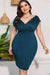 Chic Plus Size Surplice Dress with Ruched V-Neck and Cap Sleeves
