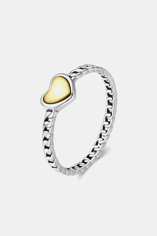 Sterling Silver Heart Ring with 14K Gold Plating and Charm
