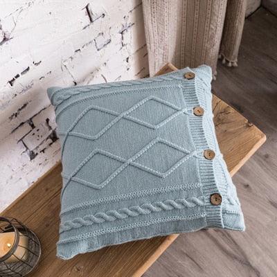 Nordic-Inspired Handmade Cotton Pillow Cover with Double Cable Knit Diamond Pattern - 18x18