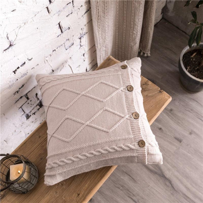Handmade Nordic Double Cable Knit Diamond Cushion Cover - 18x18