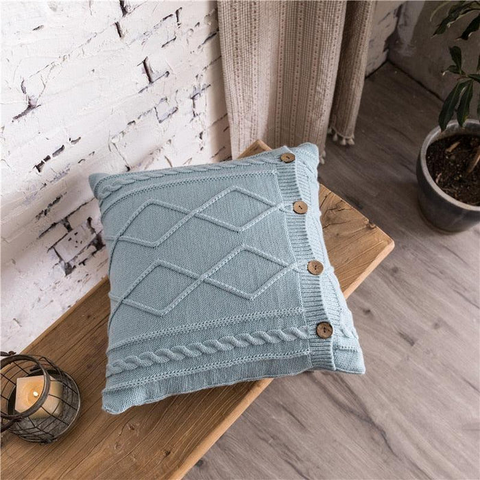 Nordic-Inspired Handcrafted Cotton Pillow Cover with Dual Cable Knit Diamond Design - 18x18