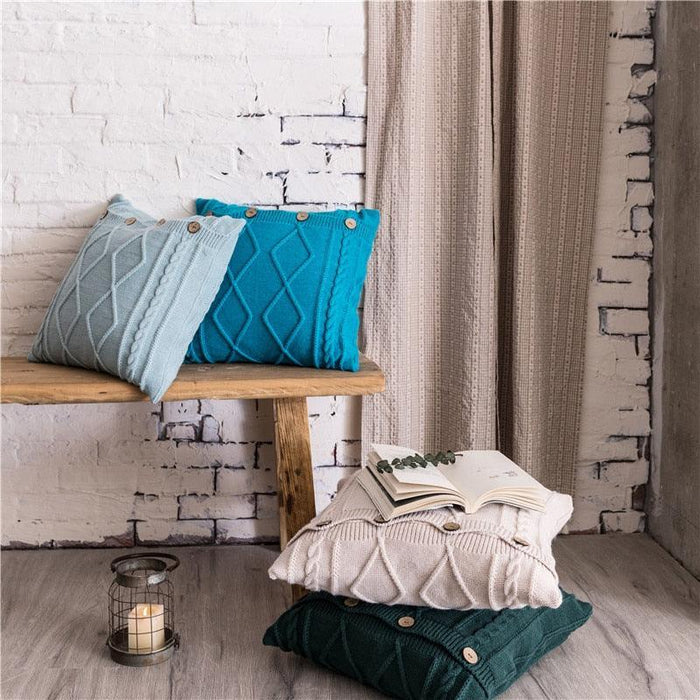 Handmade Nordic Double Cable Knit Diamond Cushion Cover - 18x18