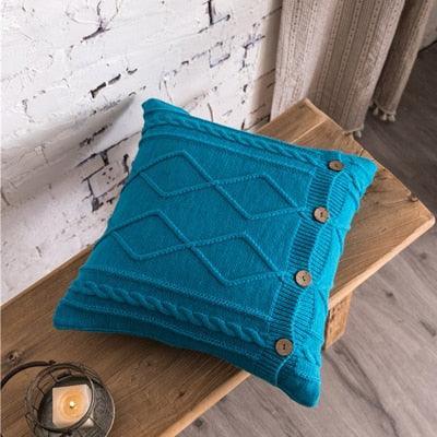 Handmade Nordic Double Cable Knit Diamond Cushion Cover - 18x18