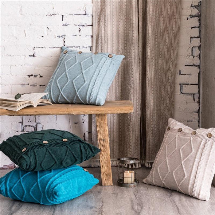 Handmade Nordic Double Cable Knit Diamond Cushion Cover - 18x18