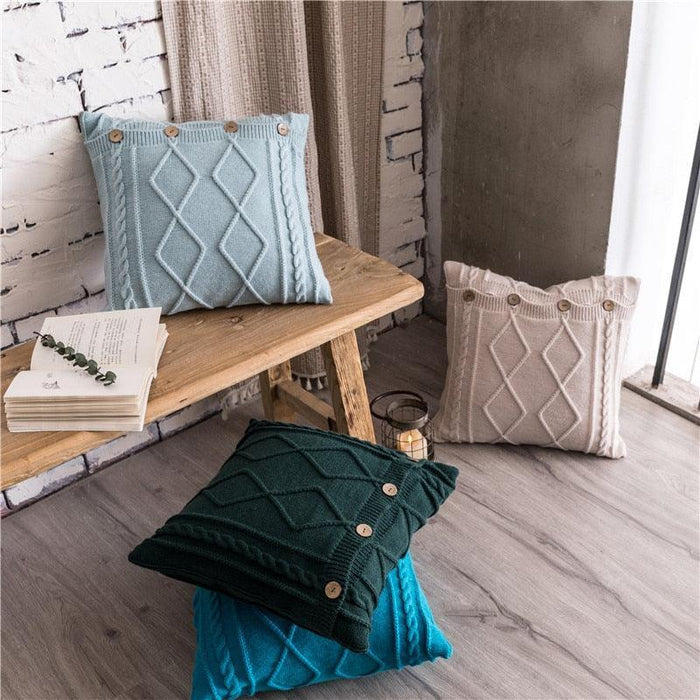 Handmade Nordic Double Cable Knit Diamond Cushion Cover - 18x18