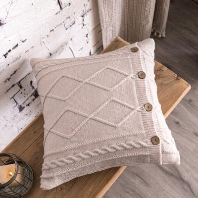 Nordic-Inspired Handcrafted Cotton Pillow Cover with Dual Cable Knit Diamond Design - 18x18
