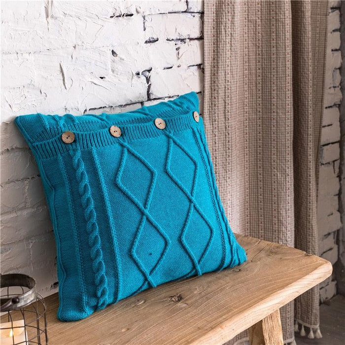 Handmade Nordic Double Cable Knit Diamond Cushion Cover - 18x18