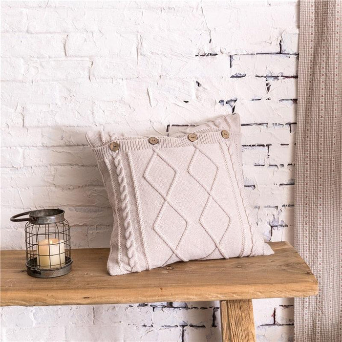 Nordic-Inspired Handmade Cotton Cushion Cover with Double Cable Knit Diamond Pattern - 18x18