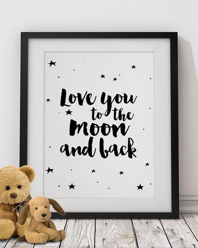 Celestial Romance Frameless Wall Art - "Love You to The Moon" Sustainable Home Decor - Chic Sophistication for Your Space