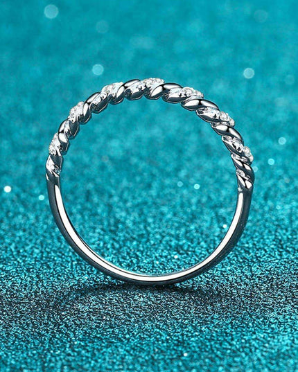 Elegant Moissanite Half-Eternity Ring in Rhodium-Plated Sterling Silver