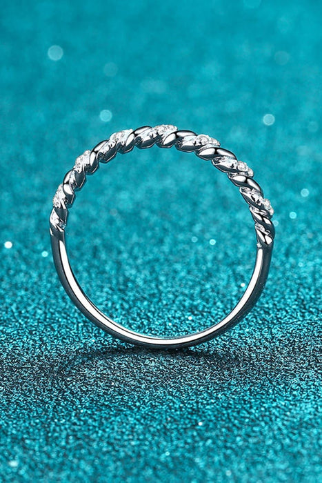 Elegant Moissanite Half-Eternity Ring in Rhodium-Plated Sterling Silver