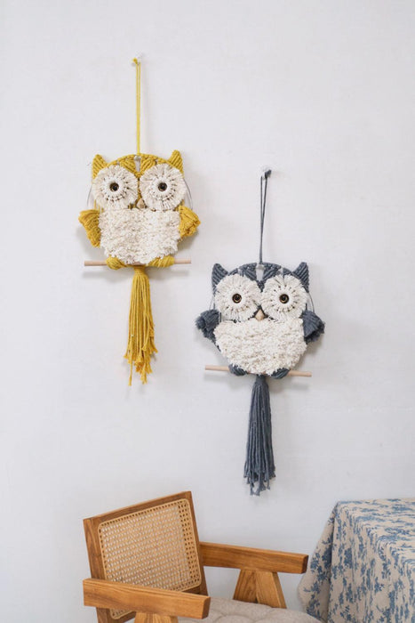 Owl Macrame Wall Hanging with Bohemian Tassel Detail