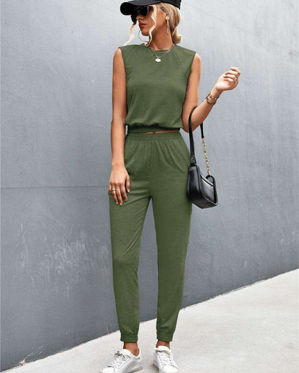 Elegant Sleeveless Top and Joggers Set - Effortless Style Ensemble