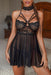 Seductive Lace Mesh Halter Babydoll Set with Strappy Design