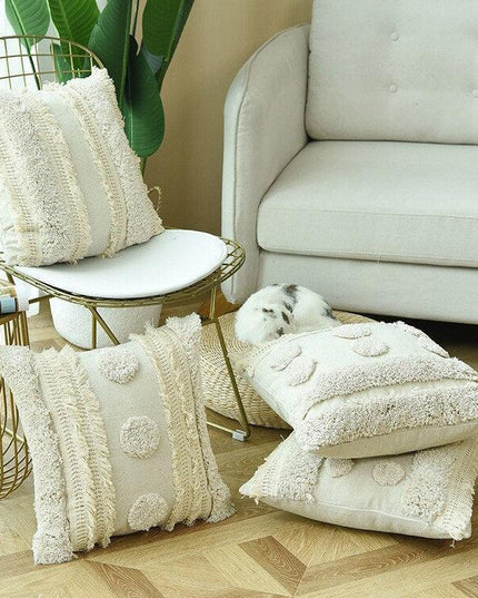 Moroccan Boho Chic Handwoven Tufted Pillow Covers - Set of 2 (18x18 Inch)