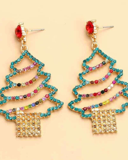 Sparkling Rhinestone Festive Tree Earrings