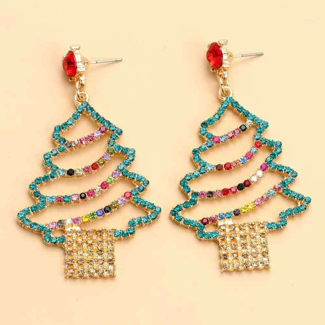 Sparkling Rhinestone Festive Tree Earrings