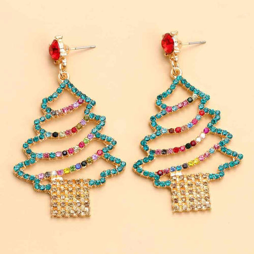 Festive Rhinestone Holiday Tree Earrings