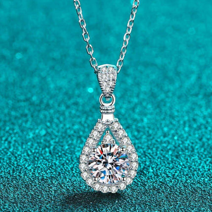 Elegant Lab-Diamond Teardrop Silver Pendant Necklace